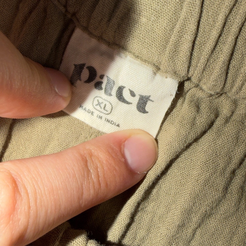 Pact Organic Cotton Gauze Shorts Tan Green Elastic Waist XL WA1-W8U - Picture 4 of 7